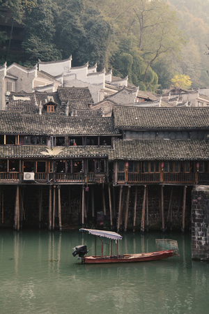 Hunan, China - Nov 6, 2015. View of Fenghuang Old Town in Hunan, China. The ancient town was added to the UNESCO World Heritage in 2008.のeditorial素材