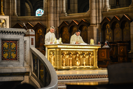 Paris, France - Oct 4, 2018. Interior of Basilica of the Sacred Heart of Paris. Church is the popular landmark and the second most visited monument in Paris.のeditorial素材