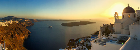 Santorini, Greece - Oct 4, 2018. Landscape of Santorini Island. Santorini is one of the most popular islands for destination weddings and honeymoons.のeditorial素材