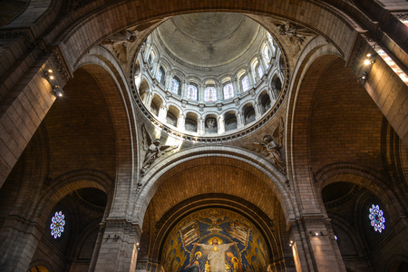 Paris, France - Oct 4, 2018. Interior of Basilica of the Sacred Heart of Paris. Church is the popular landmark and the second most visited monument in Paris.のeditorial素材