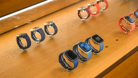 Paris, France - Oct 3, 2018. New Apple Watch products at Apple Store in the Carrousel du Louvre...