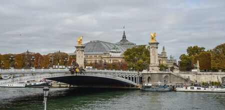 Paris, France - Oct 4, 2018. Historical architecture and River Seine in Paris, France. The Seine River runs through Paris and is central to its history.のeditorial素材