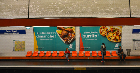 Paris, France - Oct 3, 2018. Underground metro station in Paris, France. It is the second-busiest...