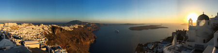 Santorini, Greece - Oct 4, 2018. Landscape of Santorini Island. Santorini is one of the most popular islands for destination weddings and honeymoons.のeditorial素材