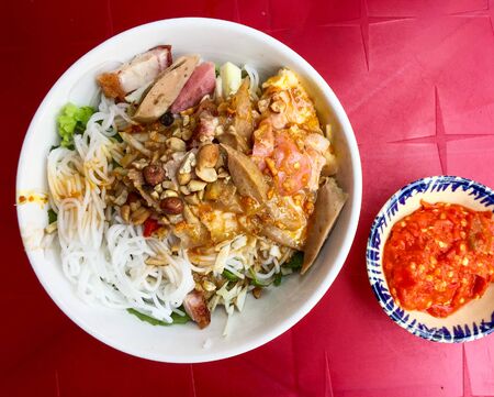 Vietnamese traditional noodle with fish sauce (Bun Mam Nem) in Da Nang, Vietnam.