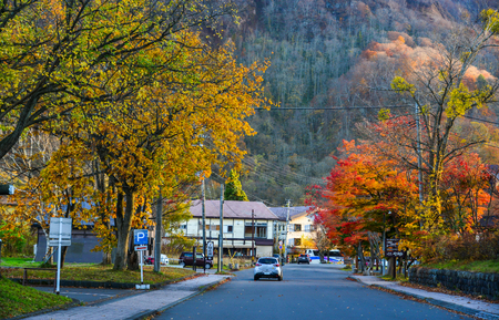 Aomori, Japan - Nov 5, 2019. Small town at autumn near Lake Towada in Aomori, Japan. Lake Towada is one of Japan most famous autumn color spots.のeditorial素材