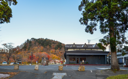 Aomori, Japan - Nov 5, 2019. Small town at autumn near Lake Towada in Aomori, Japan. Lake Towada is one of Japan most famous autumn color spots.のeditorial素材