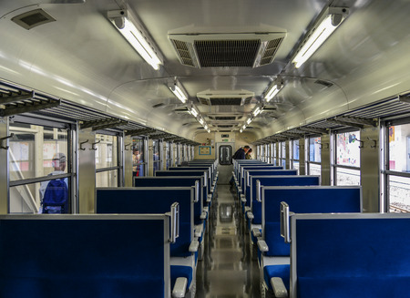 Nagoya, Japan - Nov 9, 2019. Interior of a JR train in Nagoya, Japan. Nagoya is located at the center of Honshu (main island) with a population of 2.24 million.のeditorial素材