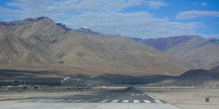Airport runway with mountains in the background (Ladakh, India).の写真素材