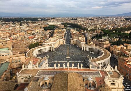 Aerial view of the Saint Peter Square of Vatican City. View from top of the Saint Peter Basilica.の写真素材