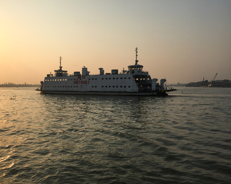 Dong Thap, Vietnam - Mar 6, 2016. Ferry across Mekong River in Southern Vietnam. The Mekong is the world 12th-longest river and the 7th-longest in Asia.のeditorial素材