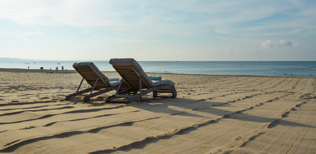 Relaxing chairs at the seaside luxury resort in Mui Ne Town, Phan Thiet, Vietnam.のeditorial素材