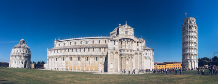 Pisa, Italy - Oct 18, 2018. Medieval Leaning Tower of Pisa (Torre di Pisa). The Tower began in 1173 and continued for about 200 years due to the onset of a series of wars.のeditorial素材