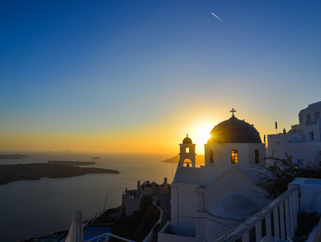 Santorini, Greece - Oct 8, 2018. Orthodox church on Santorini Island, Greece. Santorini is one of the most popular islands in the world.のeditorial素材