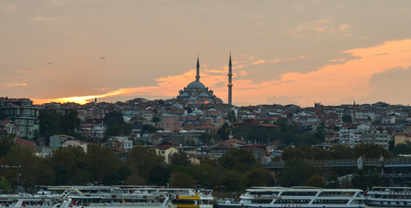 Istanbul, Turkey - Sep 29, 2018. Ancient mosque at twilight in Istanbul, Turkey. Istanbul is the city of two continents, one of most visited cities in the world.のeditorial素材