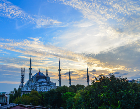 Istanbul, Turkey - Sep 28, 2018. Famous Blue Mosque at twilight in Istanbul, Turkey. The Blue Mosque was constructed between 1609 and 1616 during the rule of Ahmed I.のeditorial素材