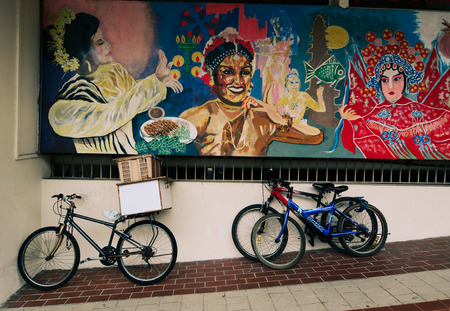 Singapore - Jul 4, 2015. Bandroll of Chinese tradional music show in Chinatown, Singapore. Chinatown is a treasure trove of heritage gems.のeditorial素材