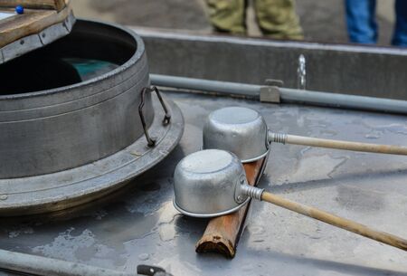 Hot tea for free at public station on Hakkoda Mountain in Aomori, Japan.の写真素材