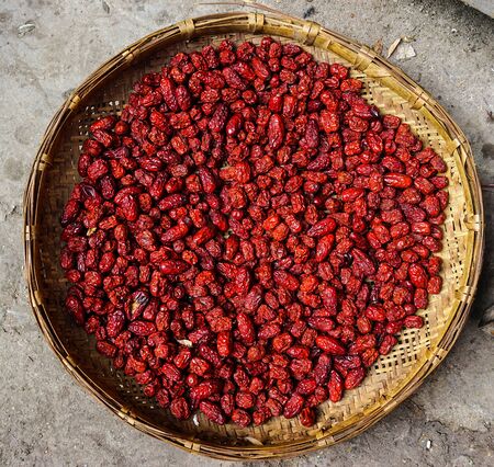Group stacks of traditional Chinese medicine, dried red dates.の写真素材