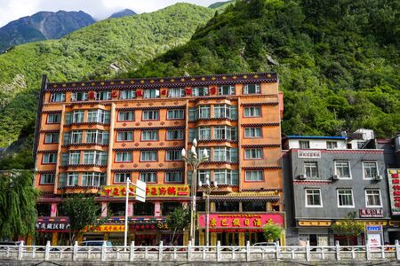 Kangding, China - Aug 16, 2016. Cityscape of Kangding, Garze Tibetan, China. Kangding is located in a valley of the Tibetan Plateau about 210 km southwest of Chengduのeditorial素材