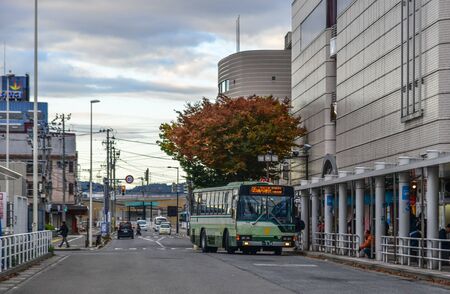Aomori, Japan - Oct 23, 2019. Local bus on street in Aomori, Japan. Aomori is the northernmost prefectural capital city on Honshu Island.のeditorial素材