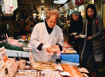 Aomori, Japan - Nov 4, 2019. Local people, tourists and travelers buying food at Furukawa Fish Market in Aomori, Japan.のeditorial素材