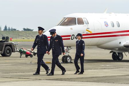Saitama, Japan - Nov 3, 2019. Air crew of Japan Air Self Defense Force (JASDF) working at airfield of Iruma Air Base (RJTJ) in Saitama Prefecture, north of western Tokyo, Japan.のeditorial素材