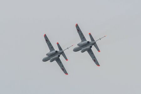 Saitama, Japan - Nov 3, 2019. Kawasaki T-4 of Air Self Defence Force (JASDF) flying for display at Iruma Air Base (RJTJ) in Saitama Prefecture, north of western Tokyo, Japan.のeditorial素材