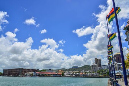 Port Louis, Mauritius - Jan 4, 2017. Caudan Waterfront of Port Louis, Mauritius. Port Louis is the smallest district and certainly the warmest town of Mauritius.の写真素材