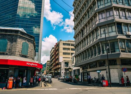 Port Louis, Mauritius - Jan 4, 2017. Cityscape of Port Louis Dowtown on Mauritius Island. Port Louis is the smallest district and certainly the warmest town of Mauritius.の写真素材