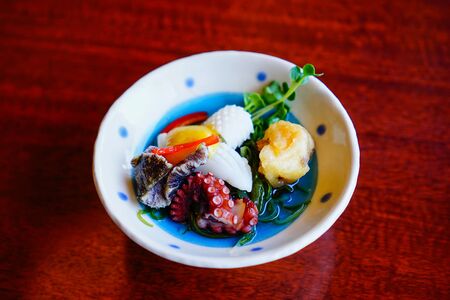 Seafood traditional Japanese cuisine for dinner at local restaurant.の写真素材