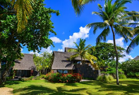 Eco seaside resort with coconut garden on Mauritius Island. Mauritius is one of the best destinations,  known for its beaches, lagoons and reefs.のeditorial素材
