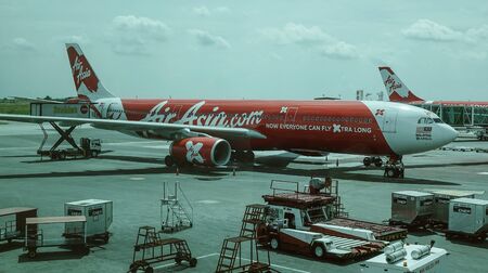 Kuala Lumpur, Malaysia - Jan 16, 2017. AirAsia X Airbus A330-300 docking at Kuala Lumpur Airport (KLIA). KLIA is the largest airport in Malaysia, with 59,988,409 passengers in 2018.のeditorial素材