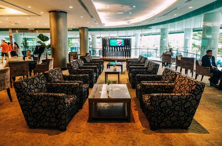 KL, Malaysia - Jan 16, 2017. Amchairs for relax at living room or lobby of luxury hotel in downtown of Kuala Lumpur, Malaysia.のeditorial素材