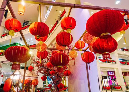 Kuala Lumpur, Malaysia - Jan 16, 2017. Hanging red lantern decoration for Lunar New Year in Kuala Lumpur, Malaysia.のeditorial素材
