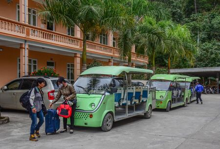 Lang Son, Vietnam - Oct 31, 2015. Electric carts waiting at Vietnam - China road border gate.