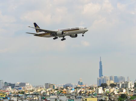Saigon, Vietnam - Oct 14, 2019. 9V-SVC Singapore Airlines Boeing 777-200(ER) landing at Tan Son Nhat...