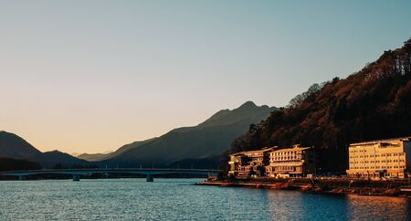 Lake scenery of Kawaguchiko, Japan. Lake Kawaguchi is located in the border of the towns of Fujikawaguchiko near Mount Fuji, Japan.の写真素材