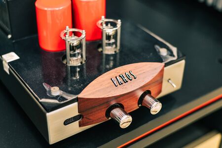 Saigon, Vietnam - Sep 29, 2019. Midrange hifi system with the amplifier for display at the store in...