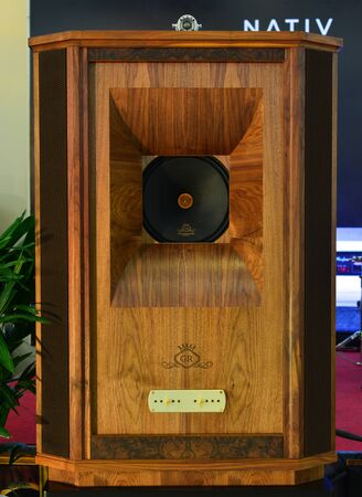 Saigon, Vietnam - Sep 29, 2019. Stereo speaker system for display at the store in downtown of Saigon (Ho Chi Minh City), Vietnam.のeditorial素材