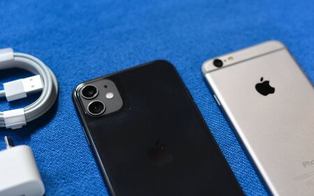 Saigon, Vietnam - Jan 14, 2020. Set of Apple smartphone for display at the store in Saigon (Ho Chi...