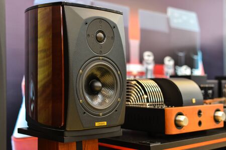 Saigon, Vietnam - Sep 29, 2019. Stereo speaker system for display at the store in downtown of Saigon (Ho Chi Minh City), Vietnam.のeditorial素材
