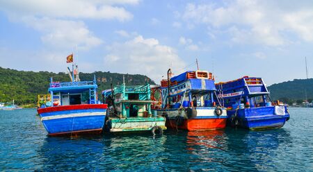 Phu Quoc, Vietnam - Dec 3, 2017. Fishing boats on the sea in Phu Quoc, Vietnam. Phu Quoc Island...
