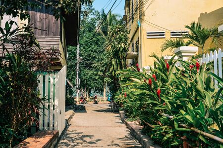 Ancient town at early morning in Luang Prabang, Laos. Luang was the royal capital of the country until 1975.の写真素材
