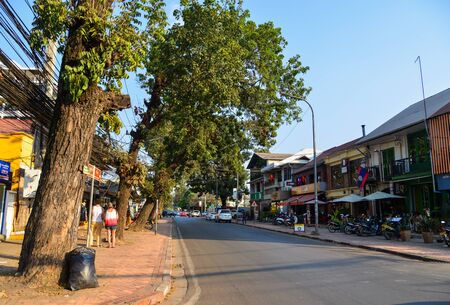 Vientiane, Laos - Jan 29, 2020. Cityscape of old town in Vientiane, Laos. Vientiane is the capital and largest city of Laos, on the banks of the Mekong River.のeditorial素材