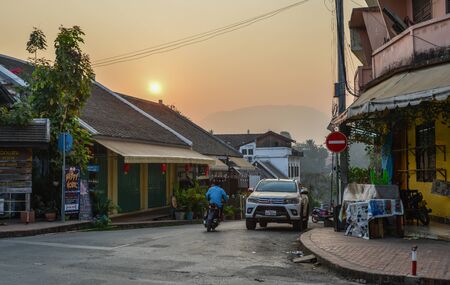 Luang Prabang, Laos - Feb 2, 2020. Ancient town at early morning in Luang Prabang, Laos. Luang was the royal capital of the country until 1975.のeditorial素材