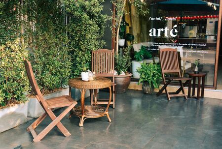 Vientiane, Laos - Jan 29, 2020. Vintage coffee shop in Vientiane, Laos. Vientiane is the capital and...