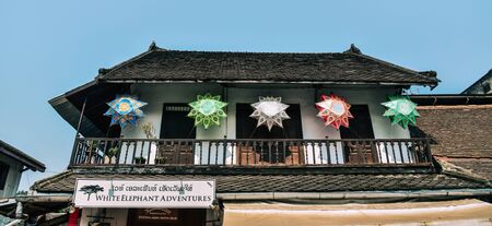 Luang Prabang, Laos - Feb 8, 2020. Ancient French-colonial architecture in Luang Prabang, Laos. Luang is a great place for cafes, restaurants, bars and shops.のeditorial素材