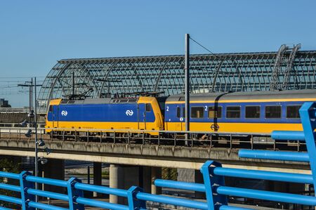 Amsterdam, Holland - Oct 7, 2018. Metro train at downtown in Amsterdam, Holland. Amsterdam known for...
