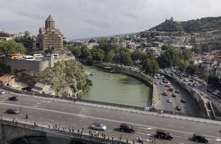 Tbilisi, Georgia - Sep 22, 2018. Aerial view of Tbilisi, Georgia. Tbilisi is the capital and the...
